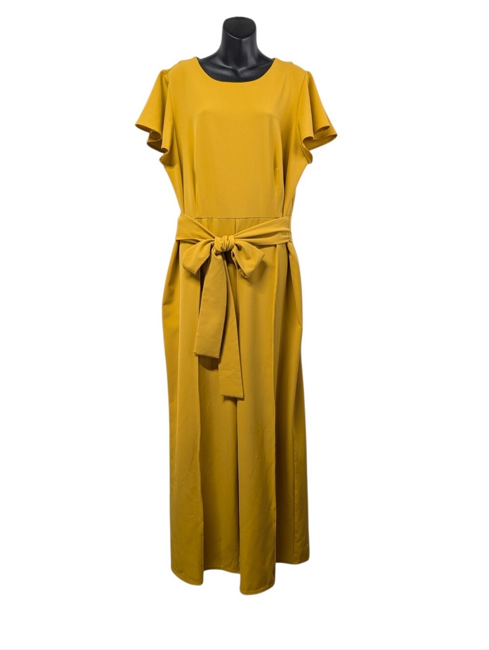 Lane Bryant Women's Yellow Wide-Leg Belted Flutter Sleeve Jumpsuit Size 18